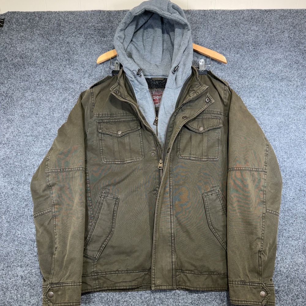 Levi's Military Utility Field Jacket Men Small Green Sherpa Lined Removable Hood